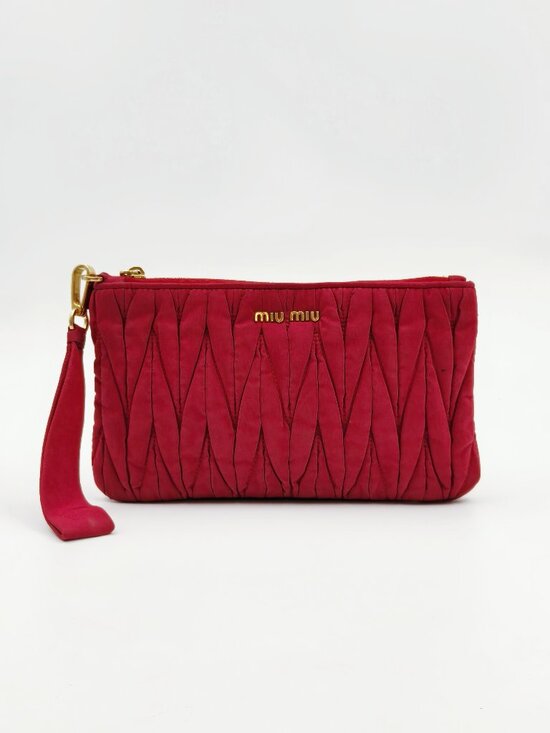 Miu Miu Handbags - Miu Miu Matelassé Red cloth Wristlet Clutch Pouch Gold Hardware